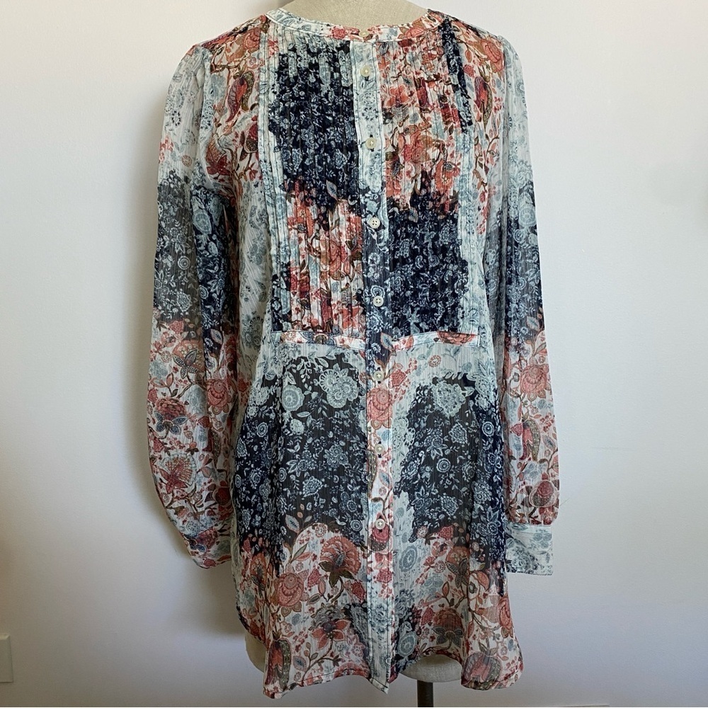 Loft Blue and Pink Patchwork Floral Blouse